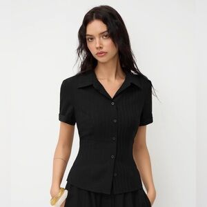 POLO COLLAR TEXTURE BUTTON UP SHIRT